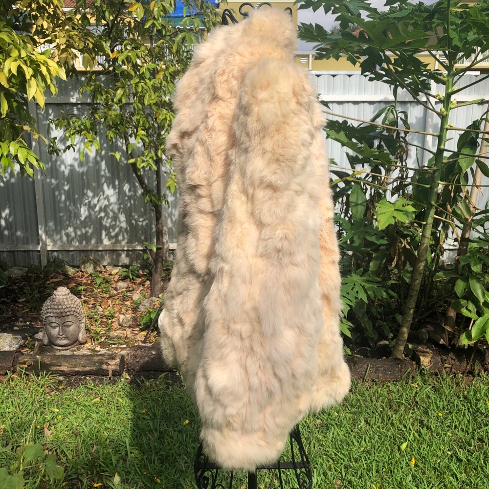 Vintage Beige Off White Rabbit Fur Jacket Coat - Picture 4 of 7